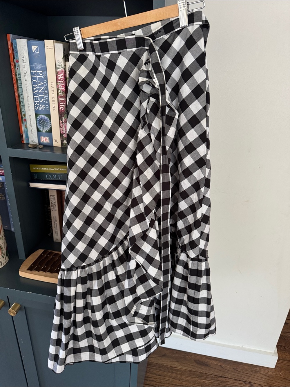 J. Crew Black & White Gingham Ruffle High-Low Skirt Size 2